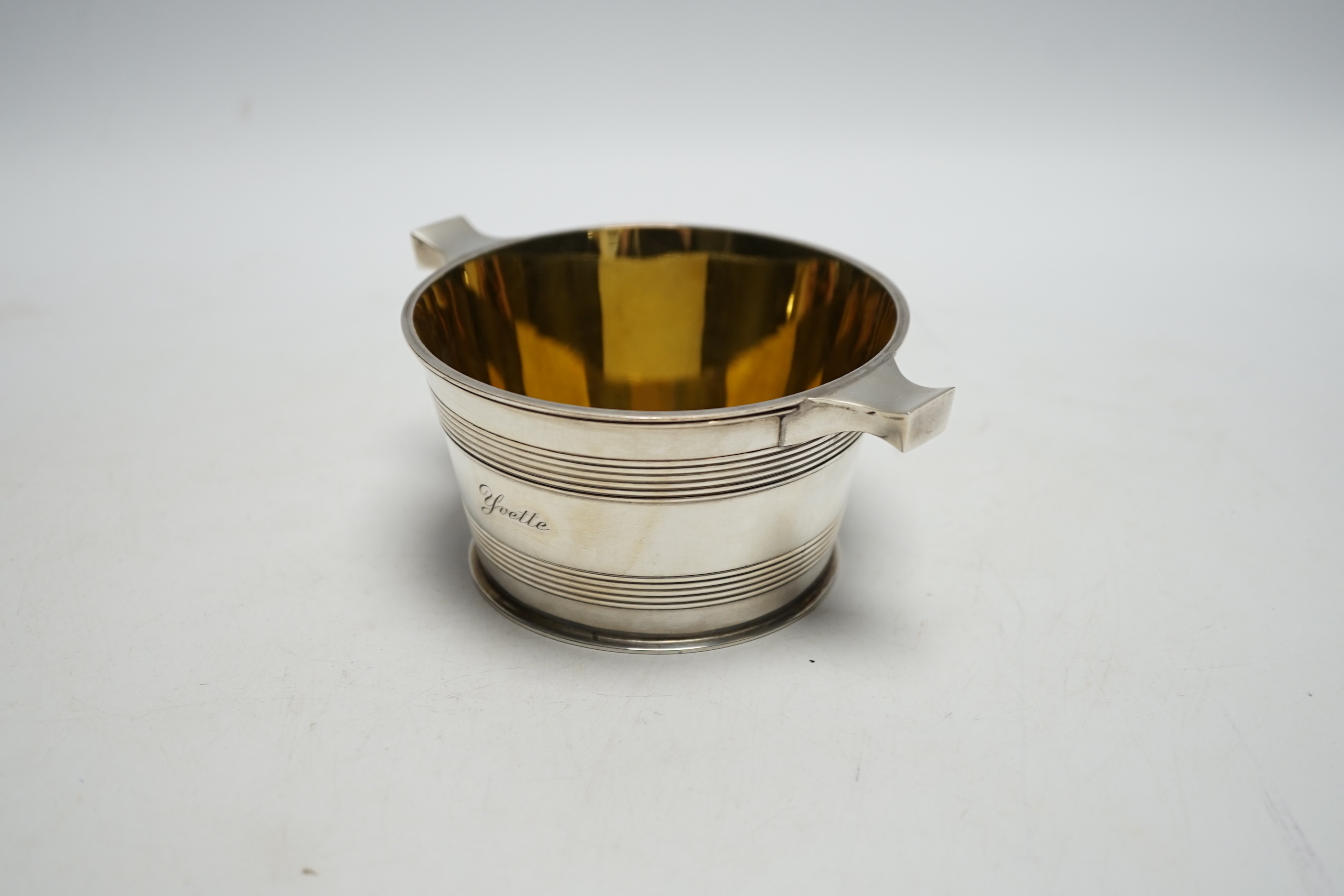 A late Victorian Scottish silver sugar bowl , modelled as a tub with lug handles, Hamilton & Inches, Edinburgh, 1898, 13.7cm, 7.4oz.